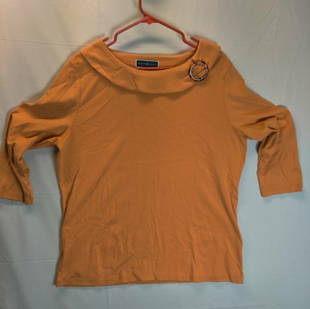Karen Scott Womens Long Sleeve Blouse Orange Size XL Lightweight Comfort